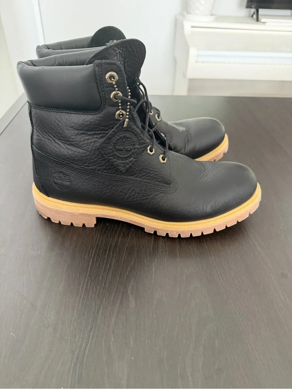 Timberland Black Work Boots with Orange Lining